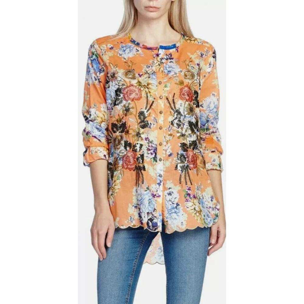 NWT Aratta Silent Journey Claudine Agnes Sequin Floral Shirt Womens Medium